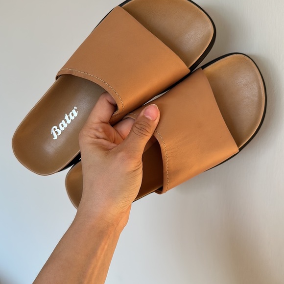 Bata Shoes Slides Sandals Genuine Leather VINTAGE - Picture 1 of 5